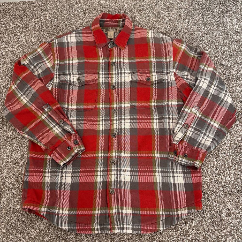 Duluth Trading Co Plaid Fleece Lined Shirt Jacket Mens M Snap Front Workwear